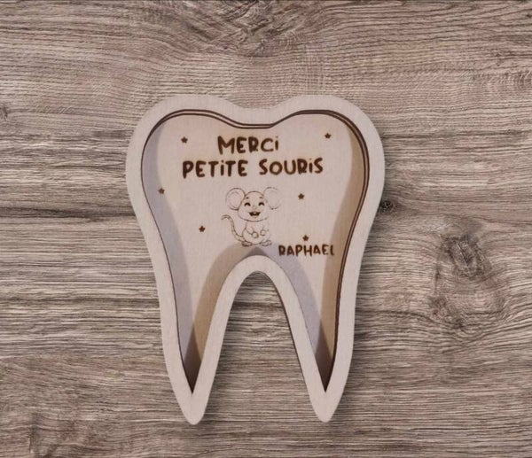 Coupelle dent en bois personnalisée - Modèle petite souris