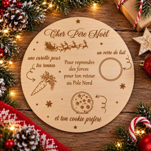 Set de table en bois rond personnalisé - Modèle assiette du Père Noël