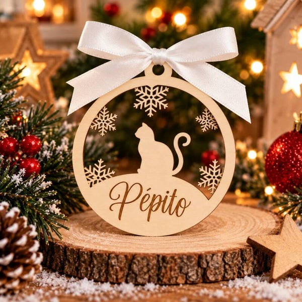 Décoration de Noël en bois - Suspension chat