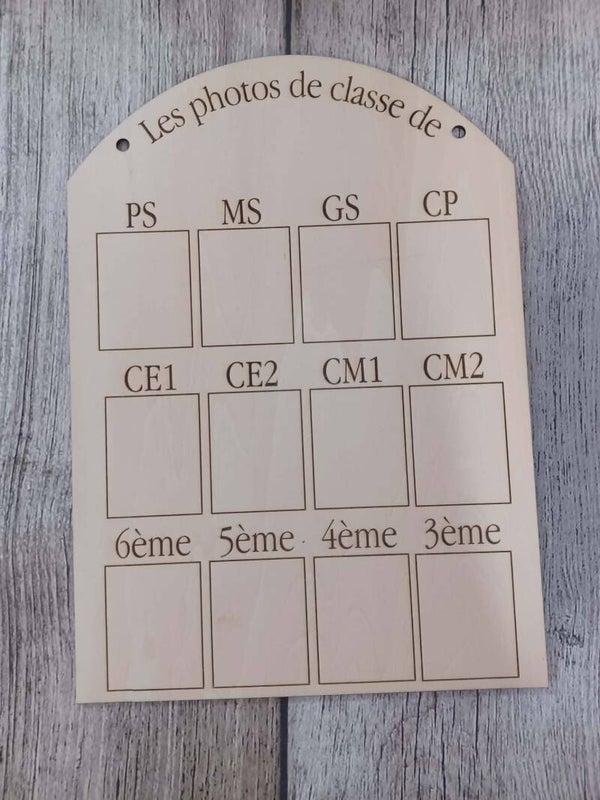 Panneau en bois photos de classe personnalisé - Version française - Motif au choix
