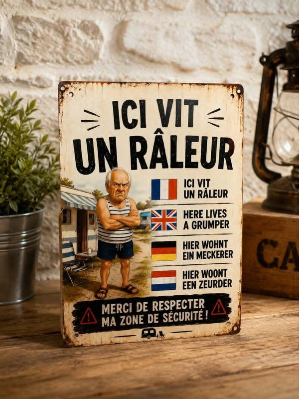 Plaque en aluminium - Modèle camping-cariste "Ici vit un râleur"