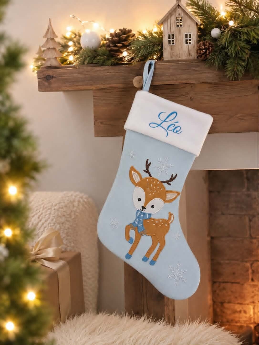Botte/Chaussette de Noël personnalisée - Modèle faon bleu