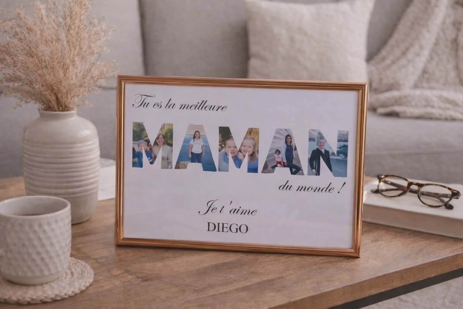 Affiche personnalisée photo dans les lettres "MAMAN" - Modèle 100% personnalisable selon vos souhaits