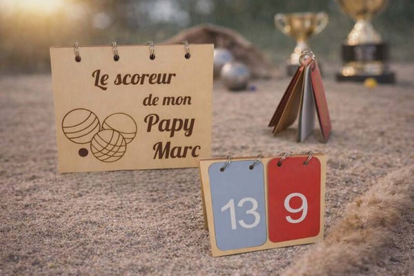Scoreur de points transportable personnalisé - Modèle triplette de pétanque avec cochonnet
