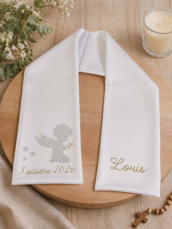 Echarpe de baptême ou communion personnalisée - Modèle petit garçon ange