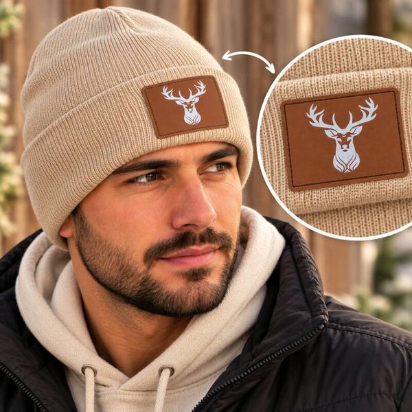 Bonnet homme beige - Tête de cerf - Accessoire hiver