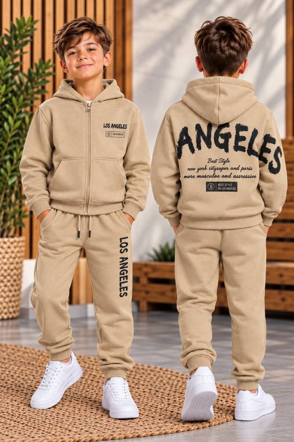 Ensemble jogging et veste zippé à capuche - Garçon - Beige