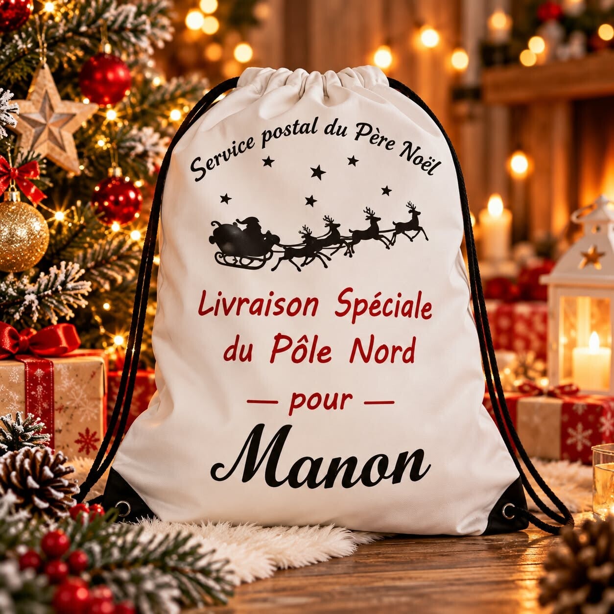 Sac de Noël personnalisé - Sac à cadeaux personnalisé - Modèle traineau