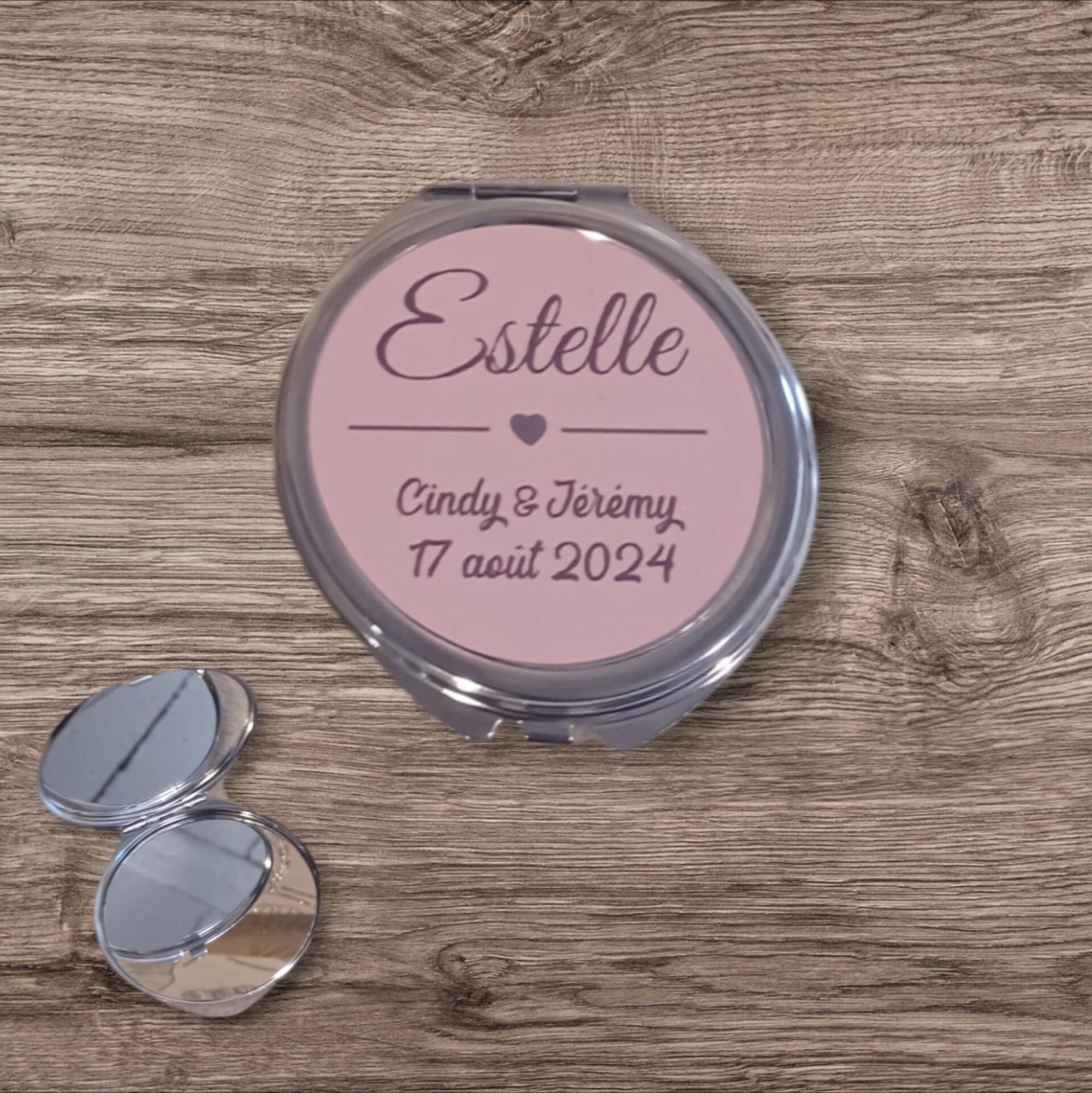 Miroir de poche personnalisé - Modèle trait avec petit coeur