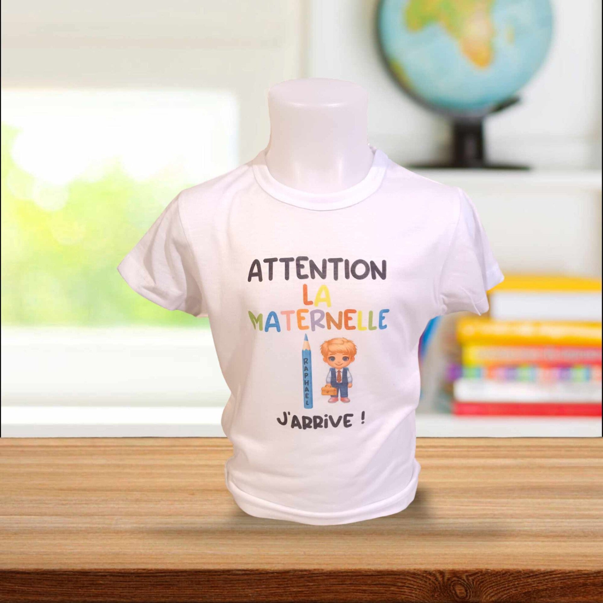 T-shirt enfant blanc sublimation - Modèle écolier avec crayon de couleur