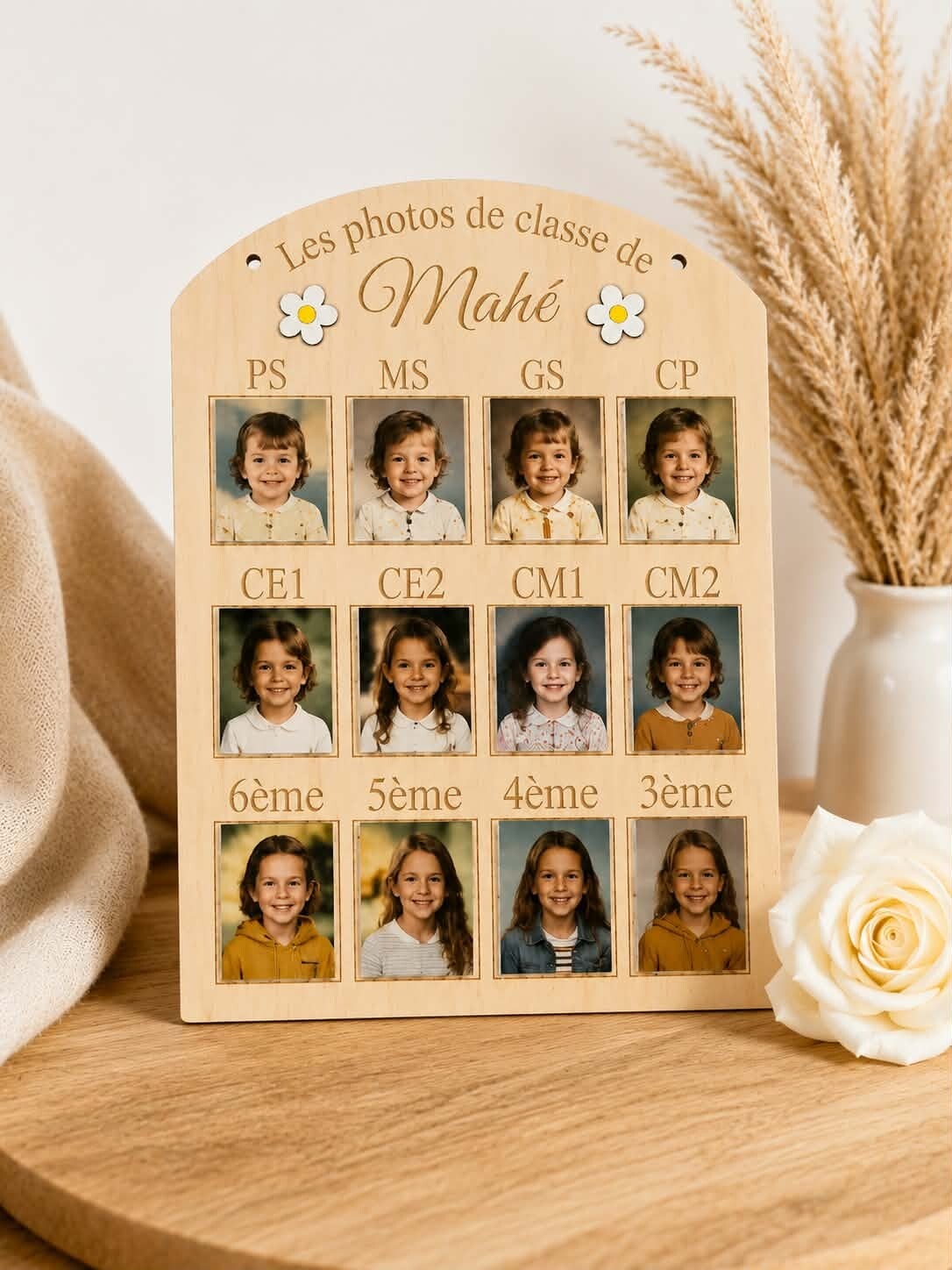 Panneau en bois photos de classe personnalisé - Modèle marguerite