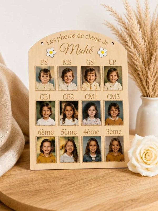 Panneau en bois photos de classe personnalisé - Modèle marguerite