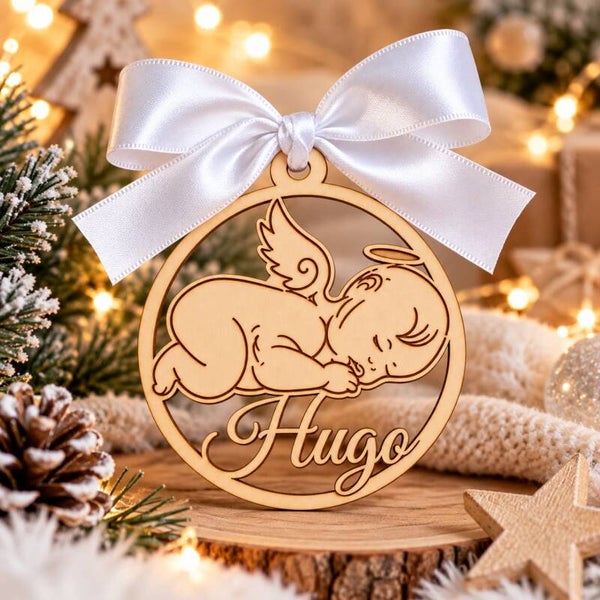 Décoration de Noël en bois - Suspension bébé ange