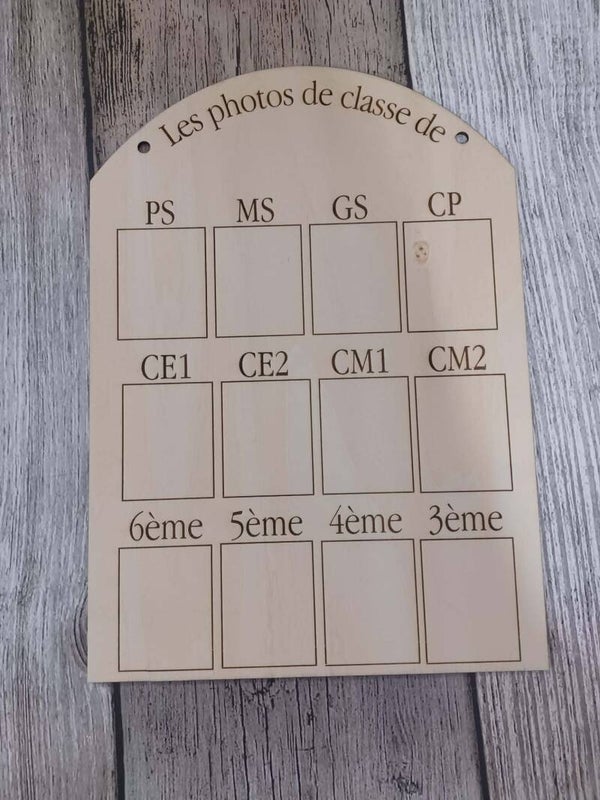 Panneau en bois photos de classe personnalisé - Version française - Motif au choix