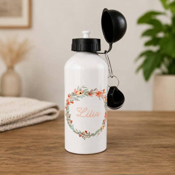 Gourde aluminium personnalisée - Modèle couronne fleurale