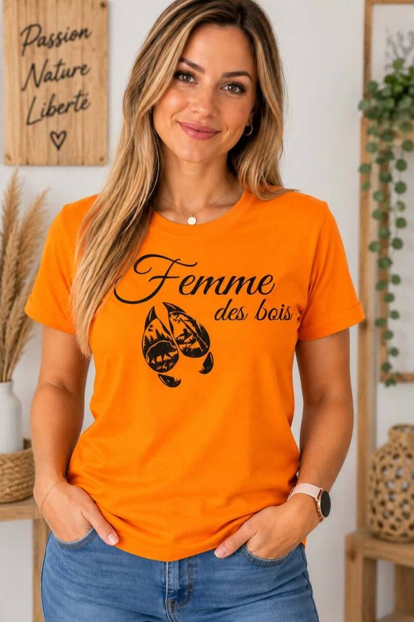 T-shirt femme personnalisé - Modèle Femme des bois - Chasseresse - Patte de sanglier