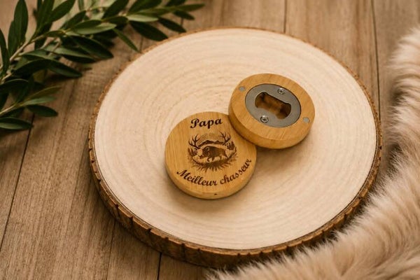 Décapsuleur en bois rond personnalisé - Modèle sanglier