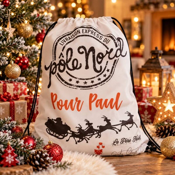 Sac de Noël personnalisé - Sac à cadeaux personnalisé - Modèle livraison du Père Noël