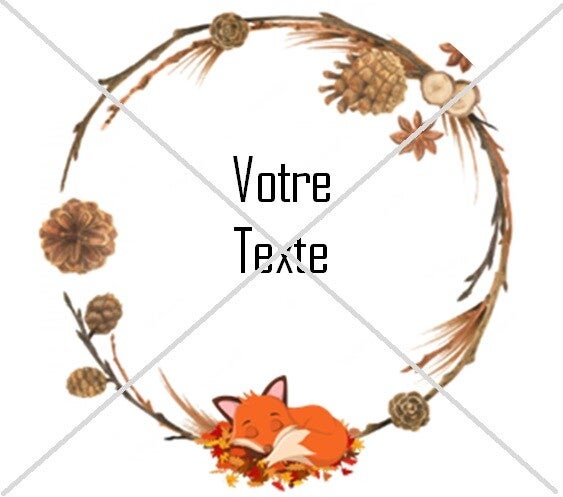 Planche étiquettes autocollantes ronde 4cm - Modèle couronne forêt avec son renard