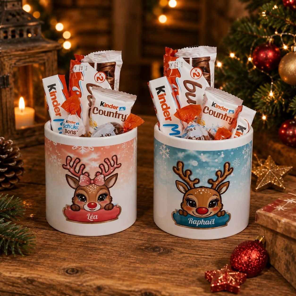 Pot à crayons personnalisé - Modèle rennes de Noël