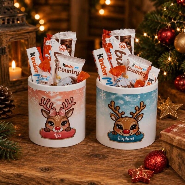 Pot à crayons personnalisé - Modèle rennes de Noël