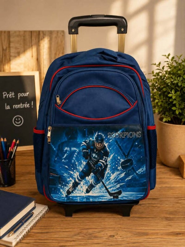 Cartable à roulettes personnalisé (peut être utilisé sans les roulettes) - Modèle hockey