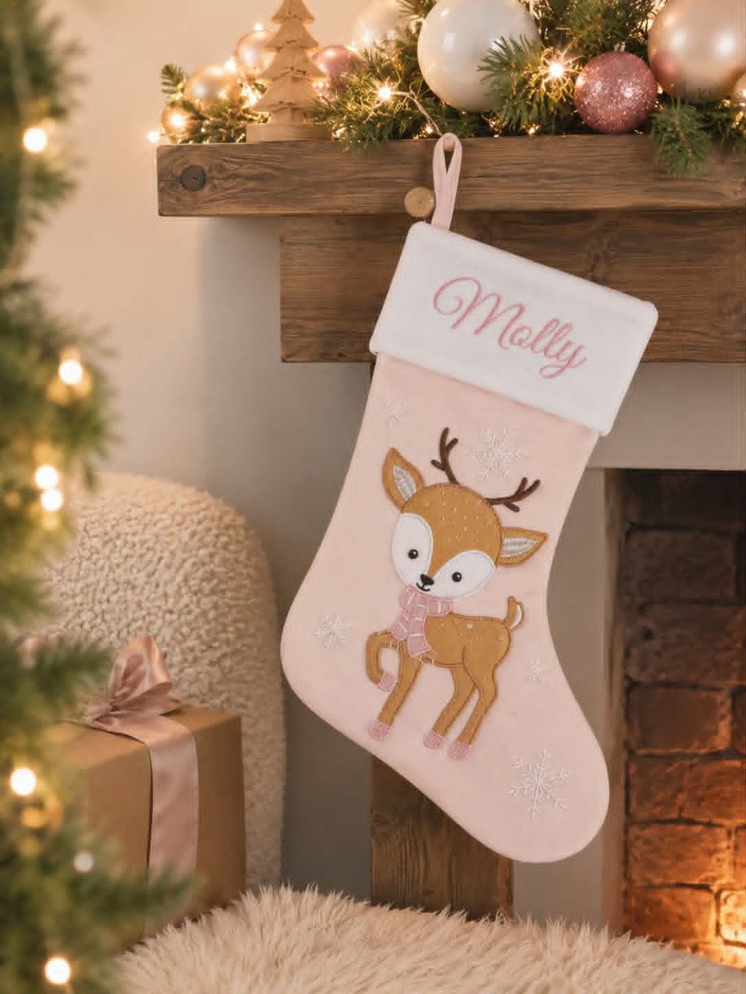Botte/Chaussette de Noël personnalisée - Modèle faon rose