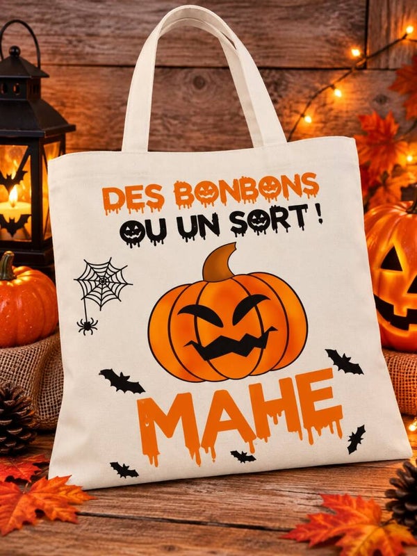 Sac Halloween personnalisé - Tote bag Halloween - Modèle citrouille