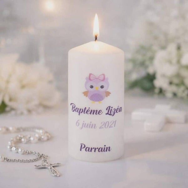 Bougie personnalisée - Animaux de la forêt - Modèle chouette
