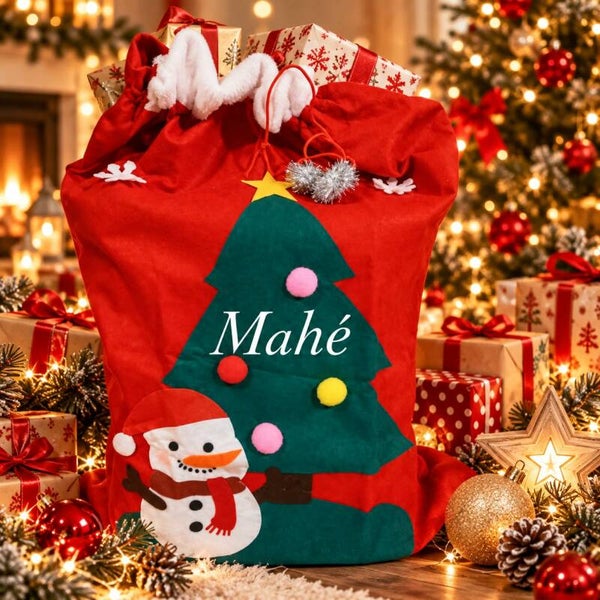 Sac de Noël personnalisé - Hotte de Noël personnalisée - Modèle bonhomme de neige