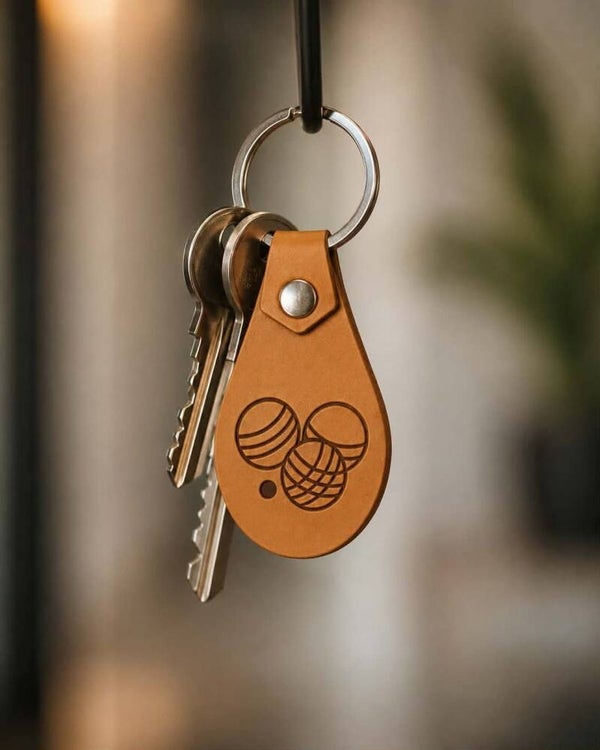 Porte clef goutte simili cuir personnalisé - Modèle boules de pétanque