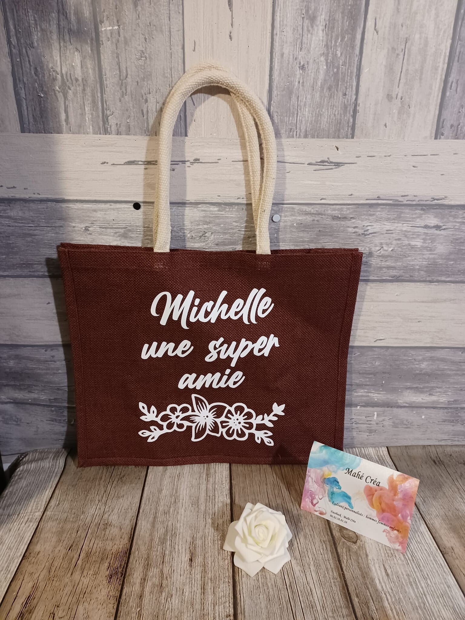 Sac cabas en jute personnalisé - Modèle fleural