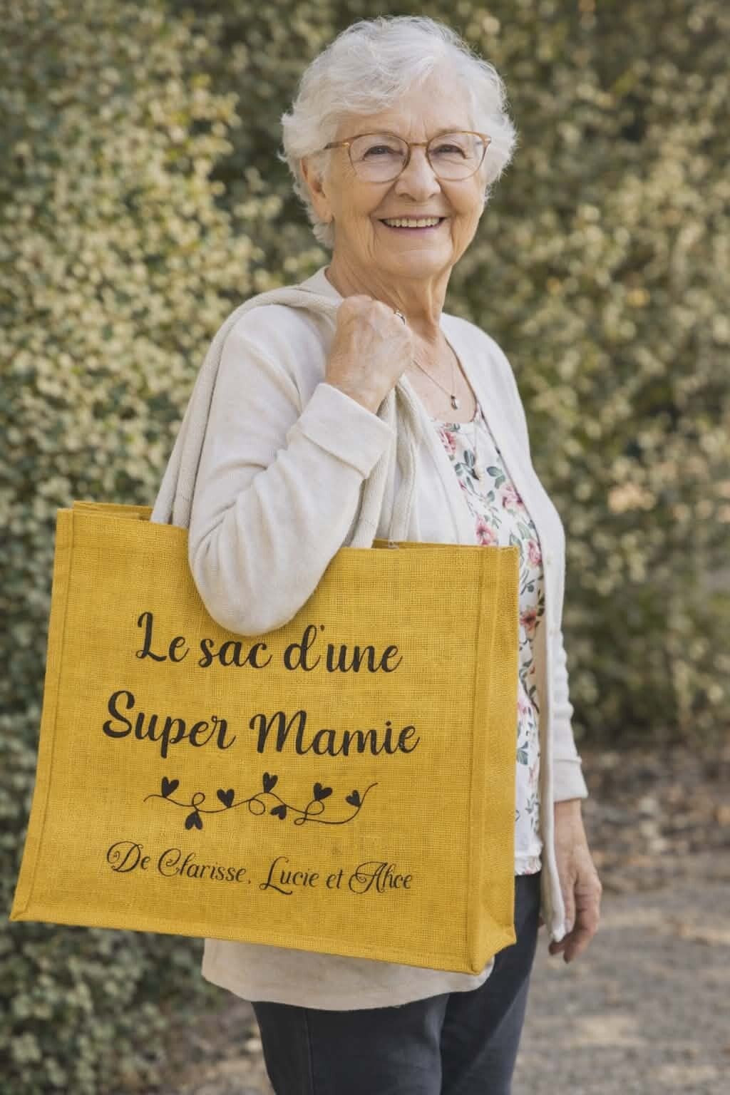 Sac cabas en jute personnalisé - Modèle ligne de cœurs