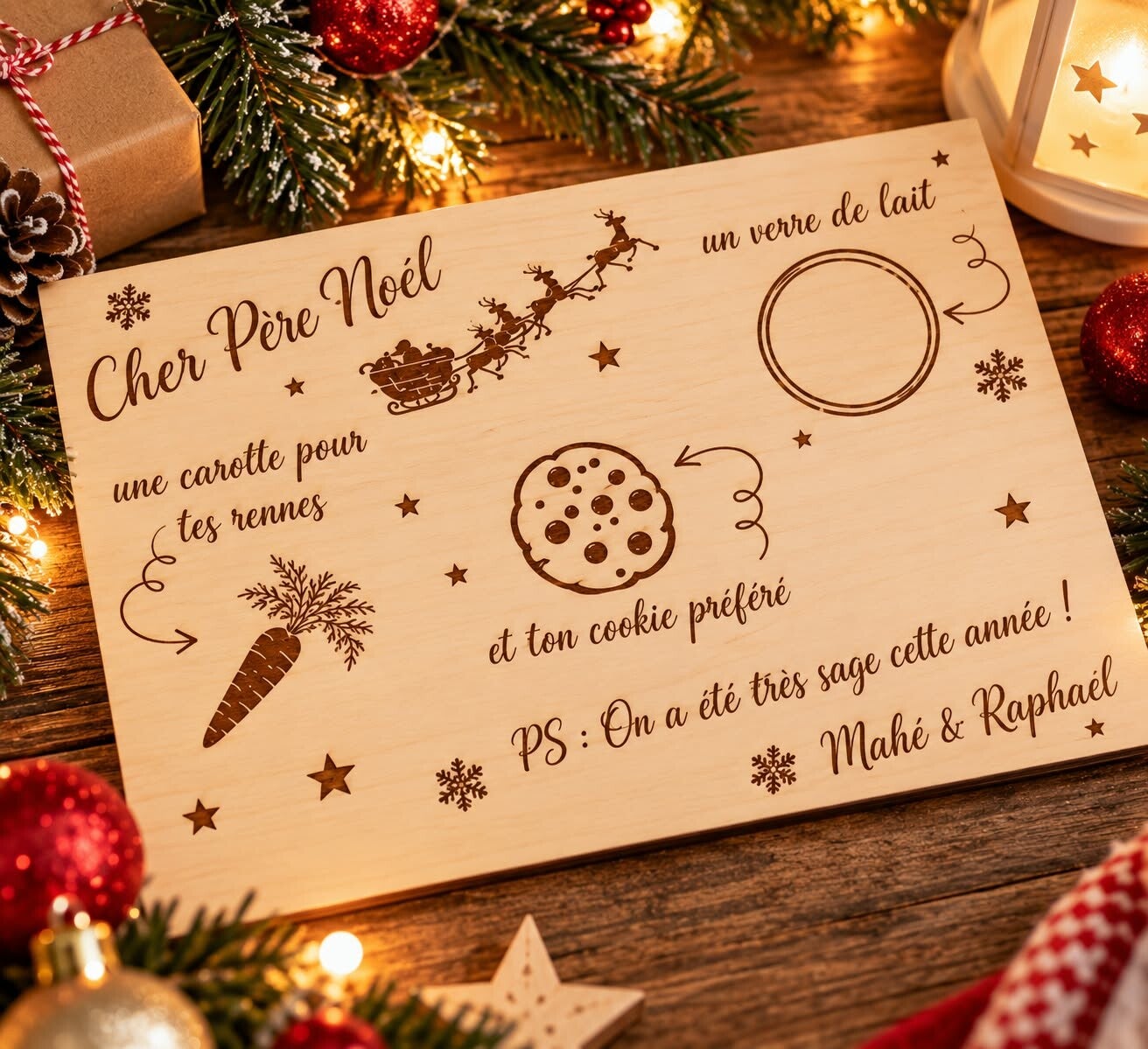 Set de table en bois personnalisé - Modèle assiette du Père Noël