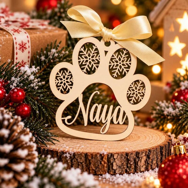 Décoration de Noël en bois personnalisée - Suspension patte de chien