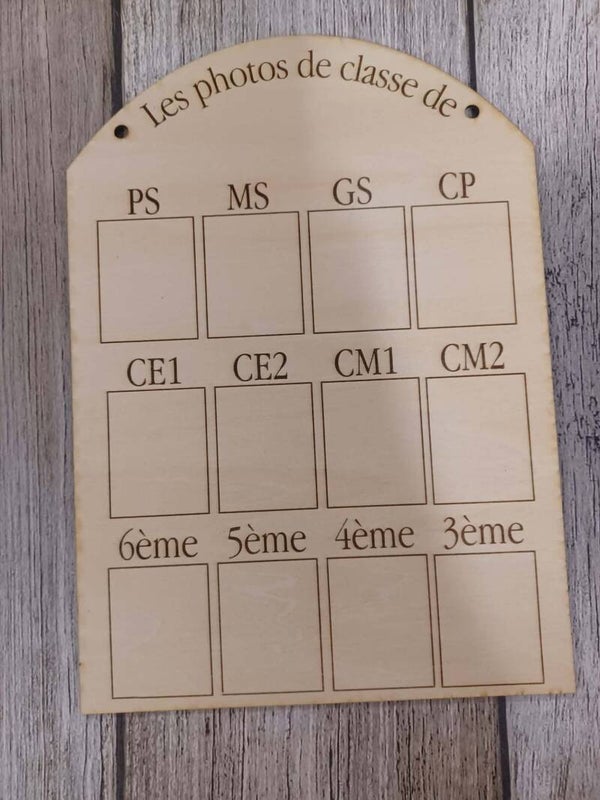 Panneau en bois photos de classe personnalisé - Version française - Motif au choix