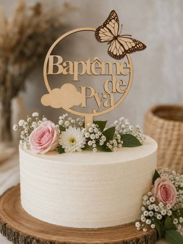 Cake topper en bois personnalisé - Modèle papillon