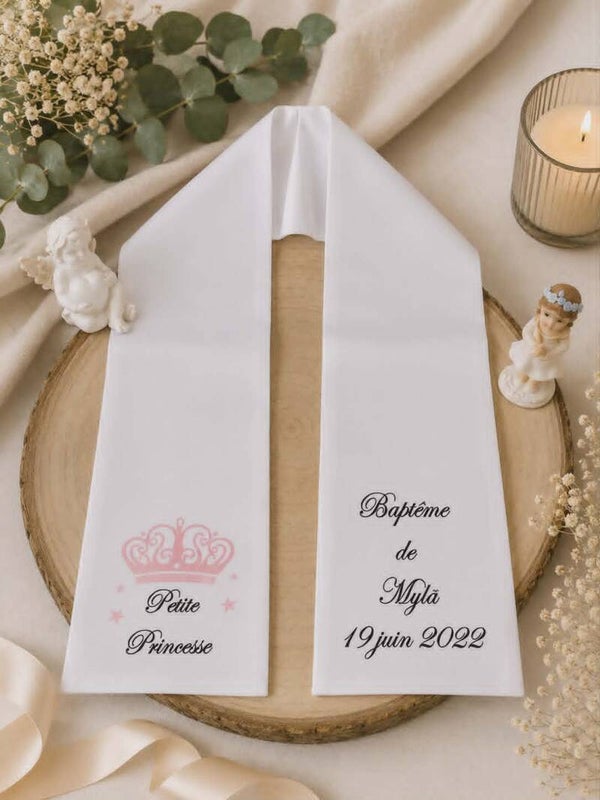 Echarpe de baptême ou communion personnalisée - Modèle couronne princesse