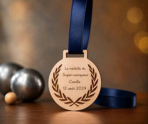 Médaille en bois personnalisée - Modèle laurier