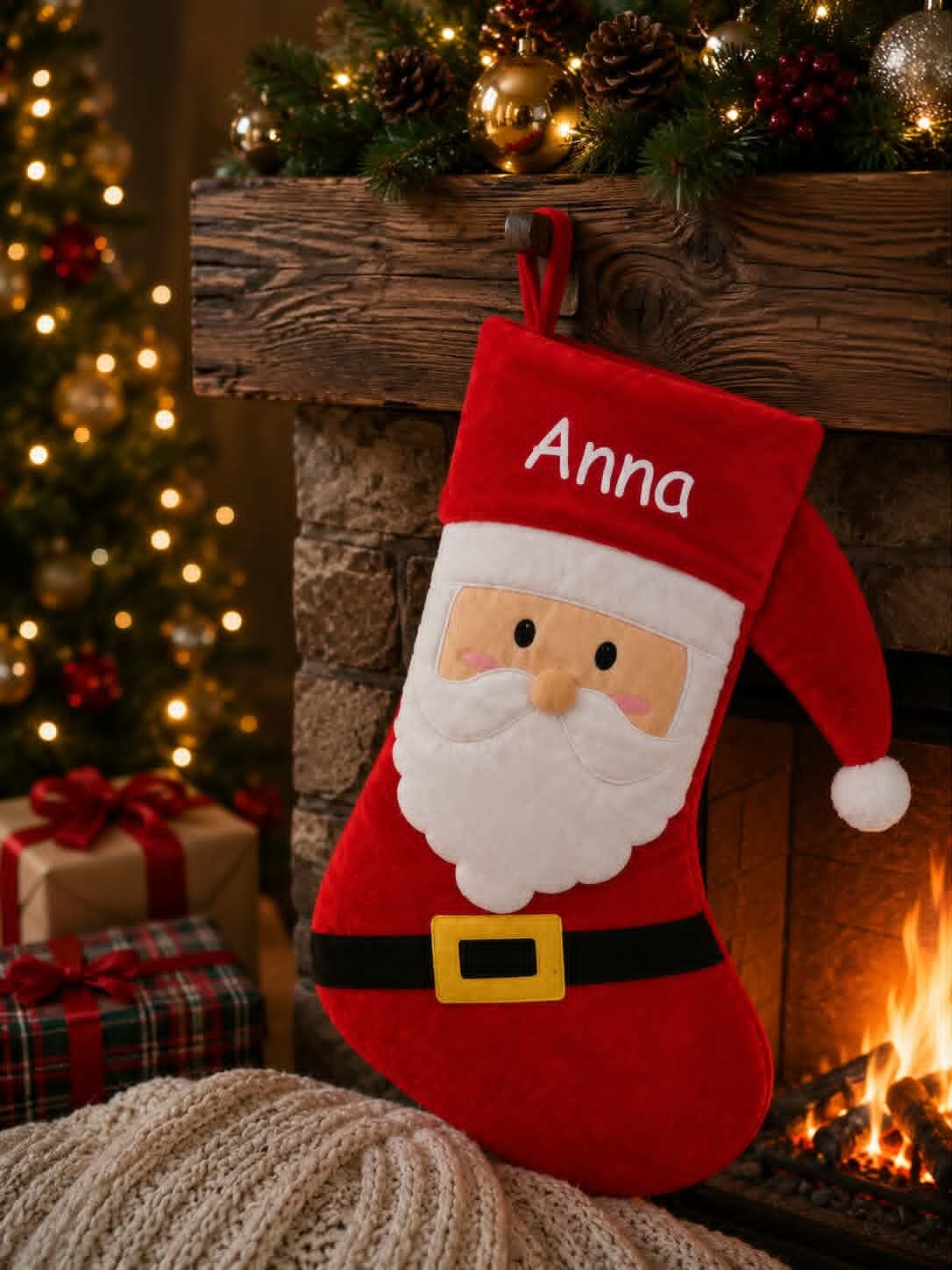 Botte/Chaussette de Noël en velours personnalisée - Modèle Père Noël
