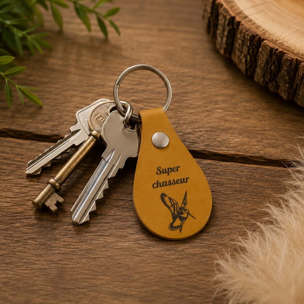 Porte clef goutte simili cuir personnalisé - Modèle bécasse