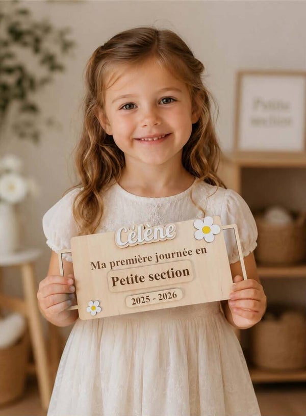 Pancarte réutilisable rentrée scolaire à poignées - Modèle marguerite