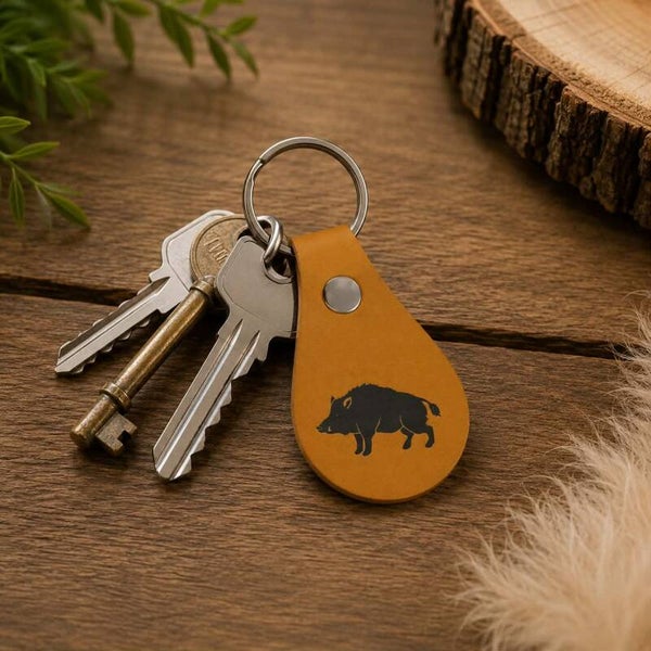 Porte clef goutte simili cuir personnalisé - Modèle sanglier