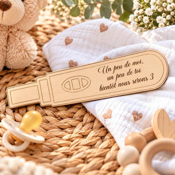 Test de grossesse en bois personnalisé - Annonce future naissance