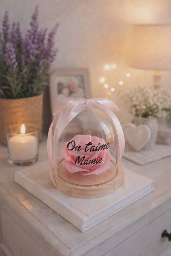 Fleur éternelle sous cloche personnalisée - Modèle 100% personnalisable selon vos souhaits