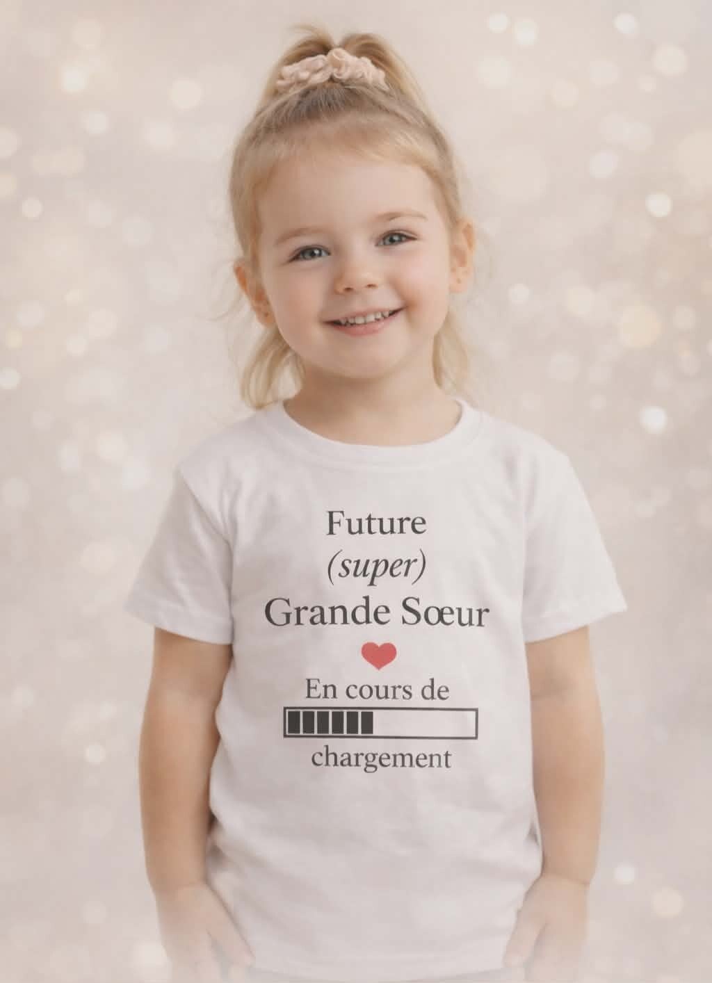 T-shirt enfant blanc sublimation - Modèle cœur et barre de téléchargement