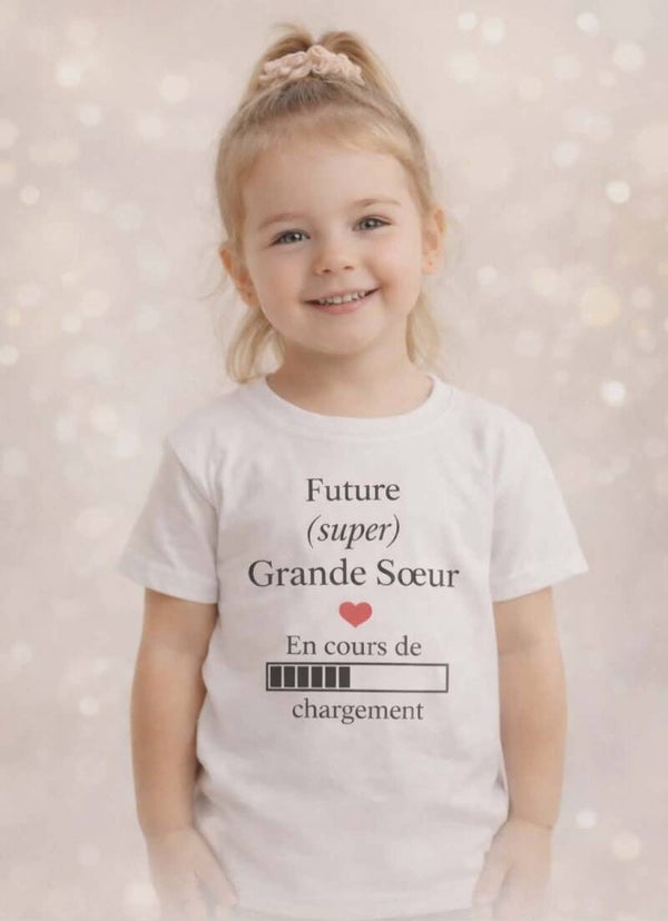T-shirt enfant blanc sublimation - Modèle cœur et barre de téléchargement
