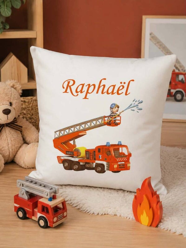 Housse de coussin personnalisée - Modèle camion de pompier