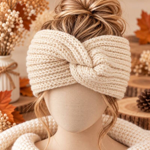 Bandeau femme - Ecru - Accessoire hiver - Taille unique