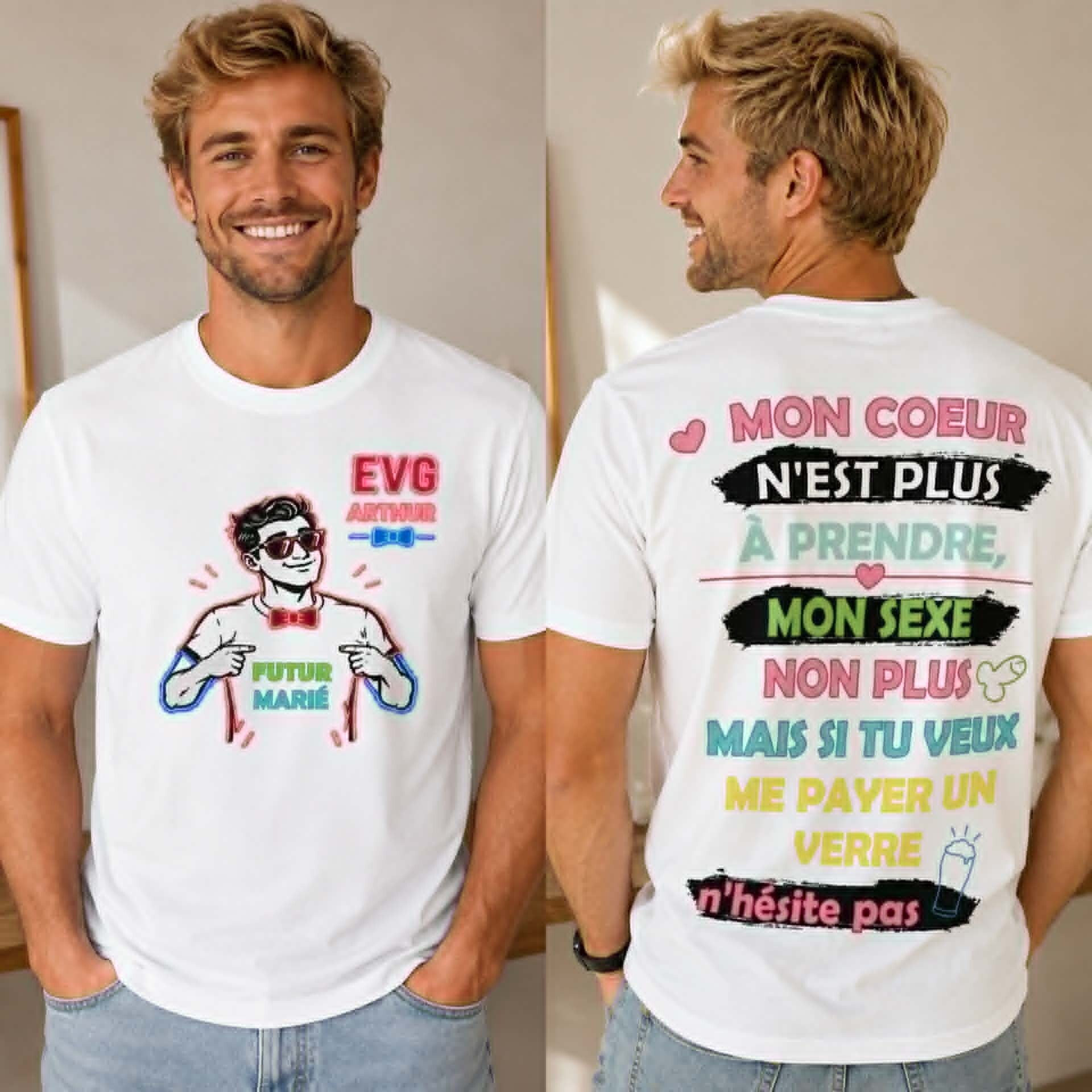 T-shirt unisexe adulte blanc sublimation - Thème EVG - Modèle Futur marié